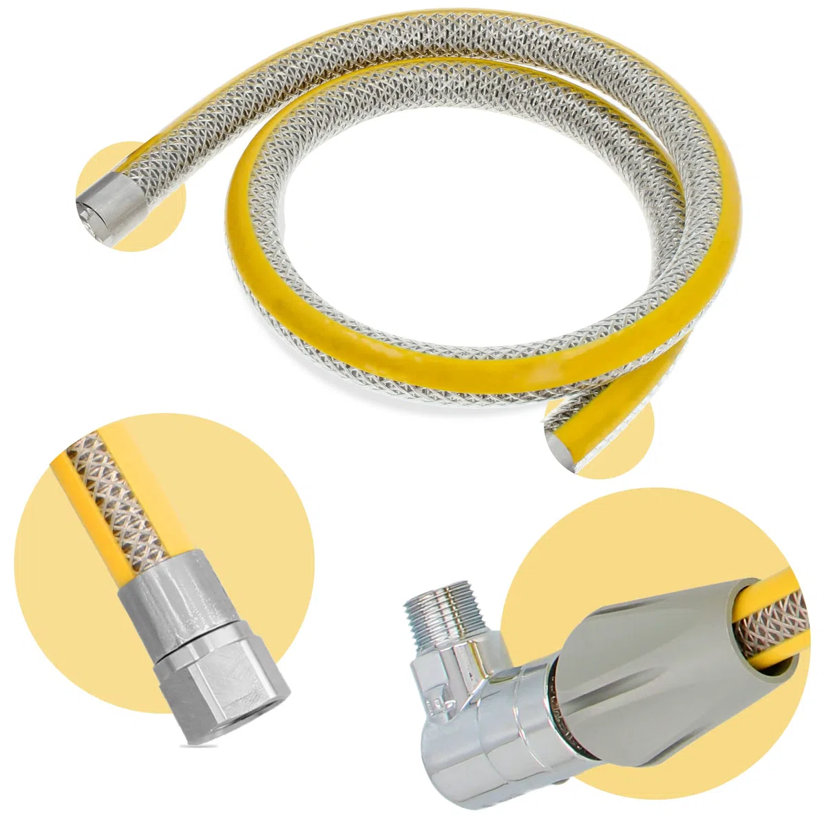 Flexibler Gasschlauch mit Schnellkupplung 1/2''IG x 1/2'' AG 1250 mm Propan Butangasschlauch DN12 Edelstahl PVC Butangas Gasanschlussschlauch Schnellkupplung Gasflaschen Campinggeräte Gaskocher Grill
