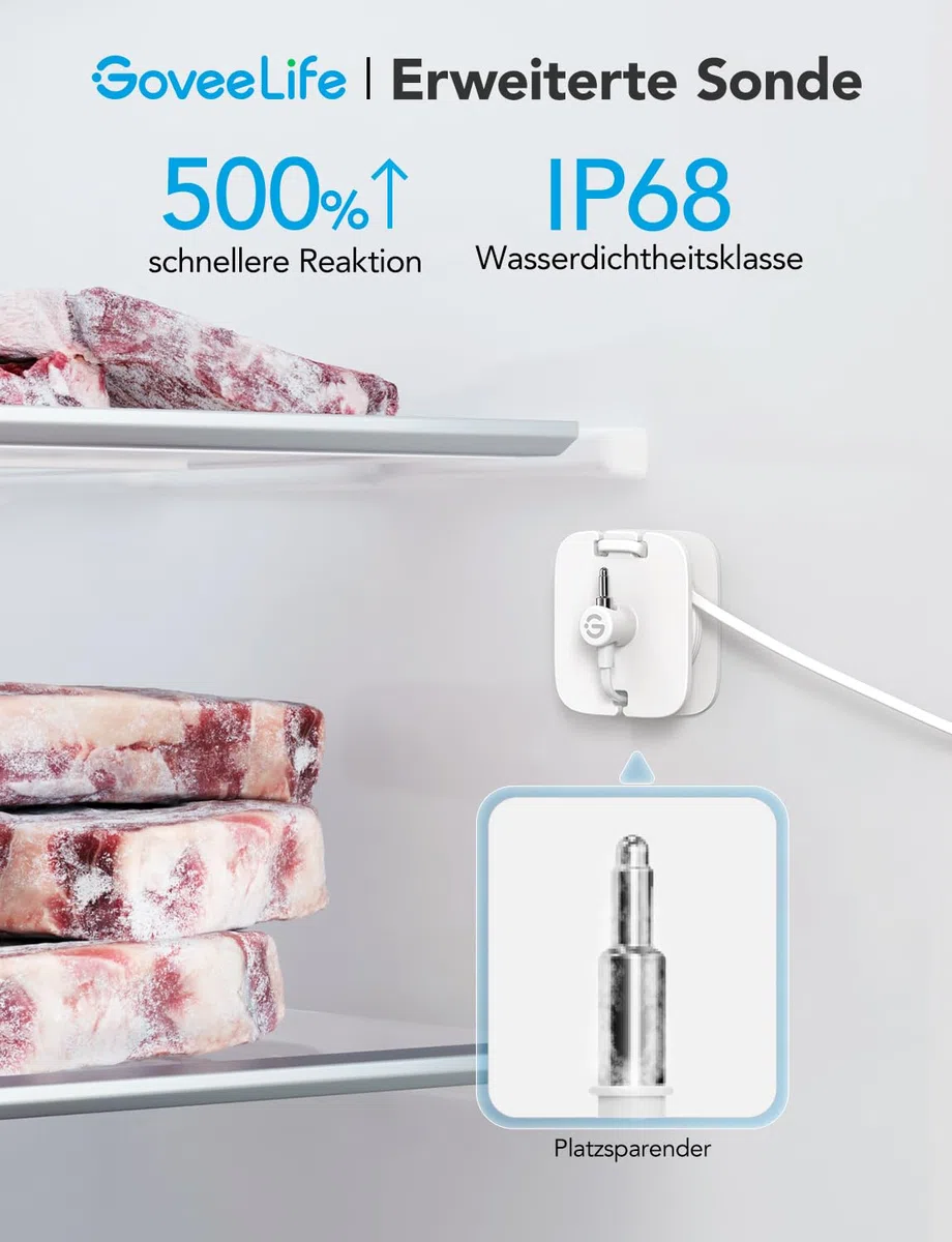 GoveeLife WLAN Kühlschrank Thermometer Digital mit Alarm, Kabellosem Funk Gefrierschrank Thermometer mit App, LCD-Display, 2 Jahre Datenexport, für Kühlschränke, Gefrierschränke, Aquarium