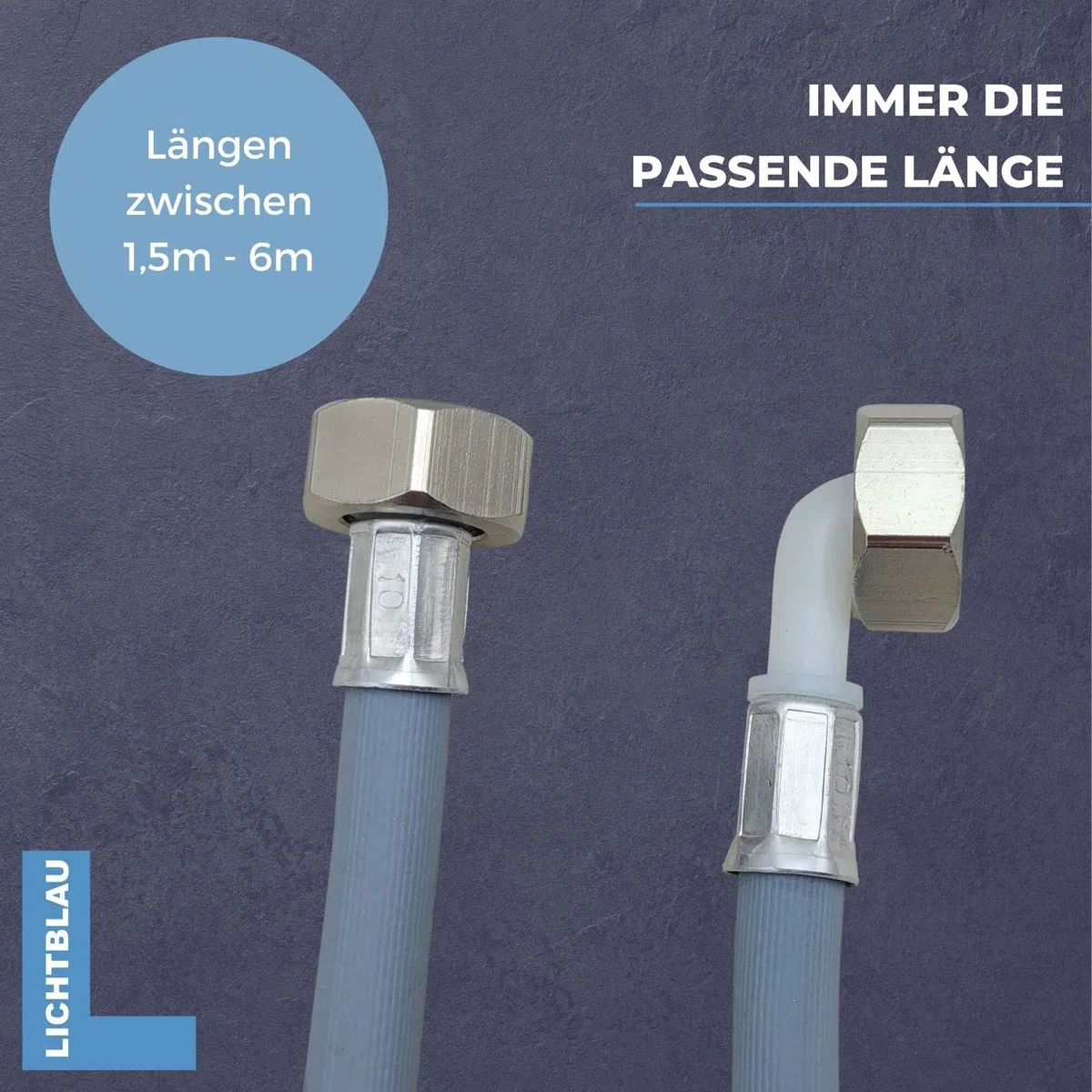 LICHTBLAU Zulaufschlauch | 6m 3/4 Zoll | Metallgewinde | Für Waschmaschine & Spülmaschine mit Winkelanschluss, Dichtung und Kaltwasseranschluss