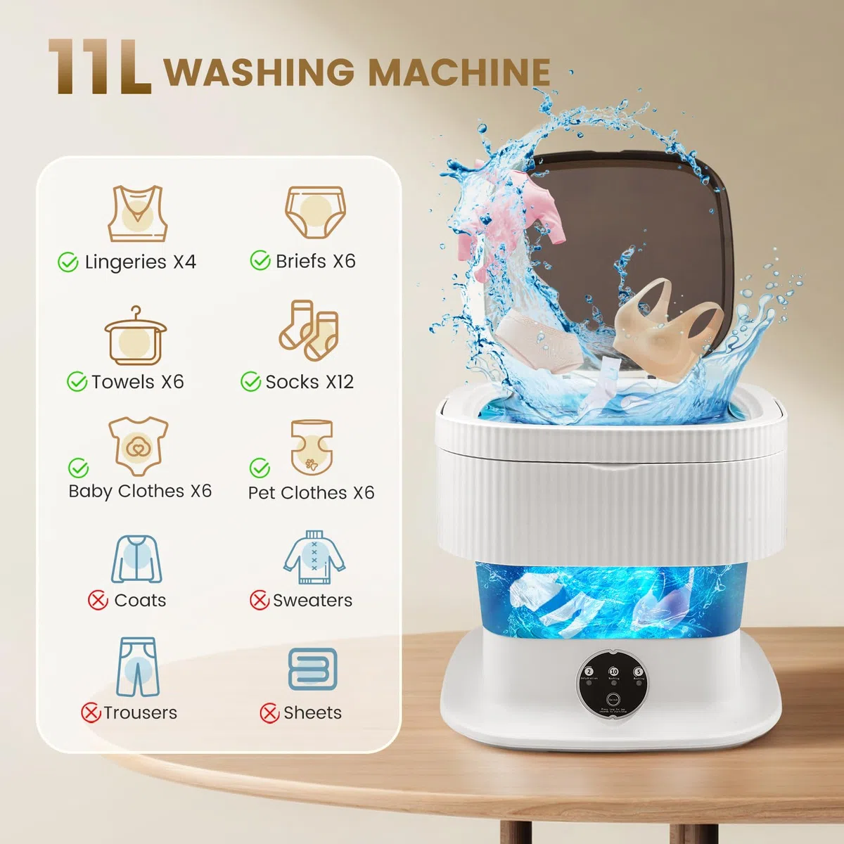 Mini Waschmaschine, 11L Camping Waschmaschine Klein mit Schleuderkorb, Camping Reisewaschmaschine für Unterwäsche, Baby- und Kleinwäsche, geeignet