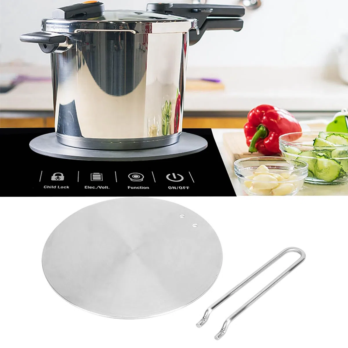 Hitze Diffusor,Platte Edelstahl Hitze Diffusor,Kochen Induktion Platte Adapter,Konverter mit abnehmbarem Griff für Gas Elektroherd Platte Kochzubehör (22cm)