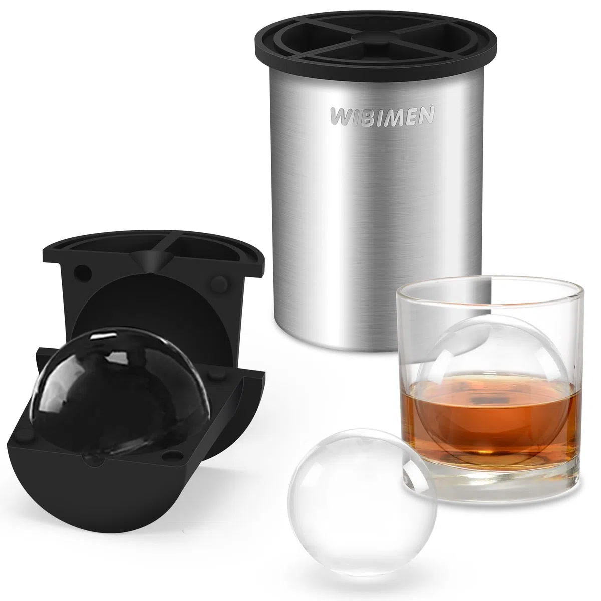 Klarer Eiswürfelbereiter, 6,4 cm Eisbälle, Eisballbereiter aus kristallklarem Edelstahl, BPA-freie Premium-Silikon-Eiswürfelformen für Whisky und Cocktails (ZZ01)