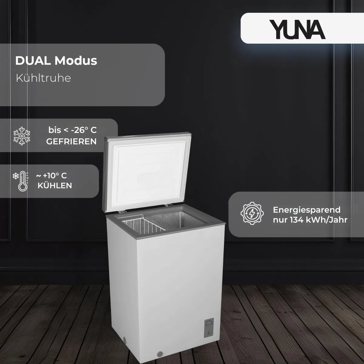 YUNA FROSTER 100 D silber 99 Liter Gefriertruhe Truhe Gefrierfach Gefrierschrank Schrank