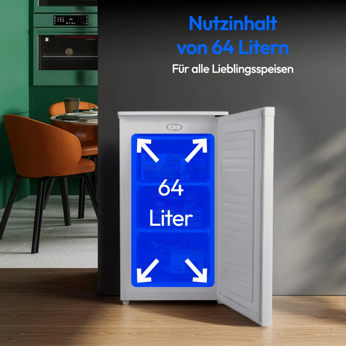 MEDION Gefrierschrank (64 Liter, 4-Sterne-Gefrierfächer, bis zu -25°C, Türanschlag wechselbar, höhenverstellbare Füße, 85cm Höhe, MD 37688) weiß