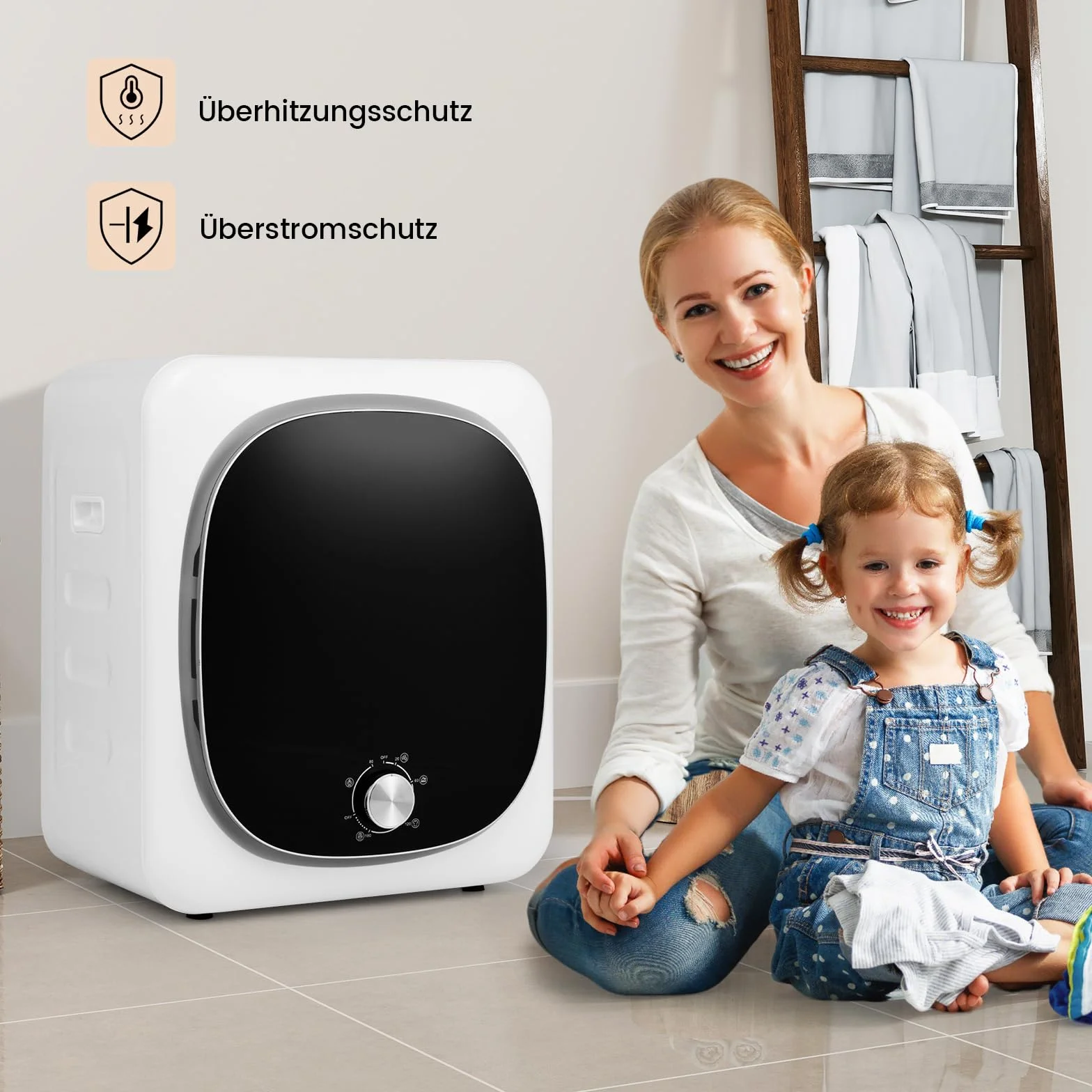 RELAX4LIFE Wäschetrockner Klein, Mini Trockner mit 5 Programme, Ablufttrockner mit Überhitzungsschutz, Mehrfachfiltration, Timer, 2,5kg tatsächlich bis 4kg, 800W, 48x40x56 cm, Freistehend/Wandmontage