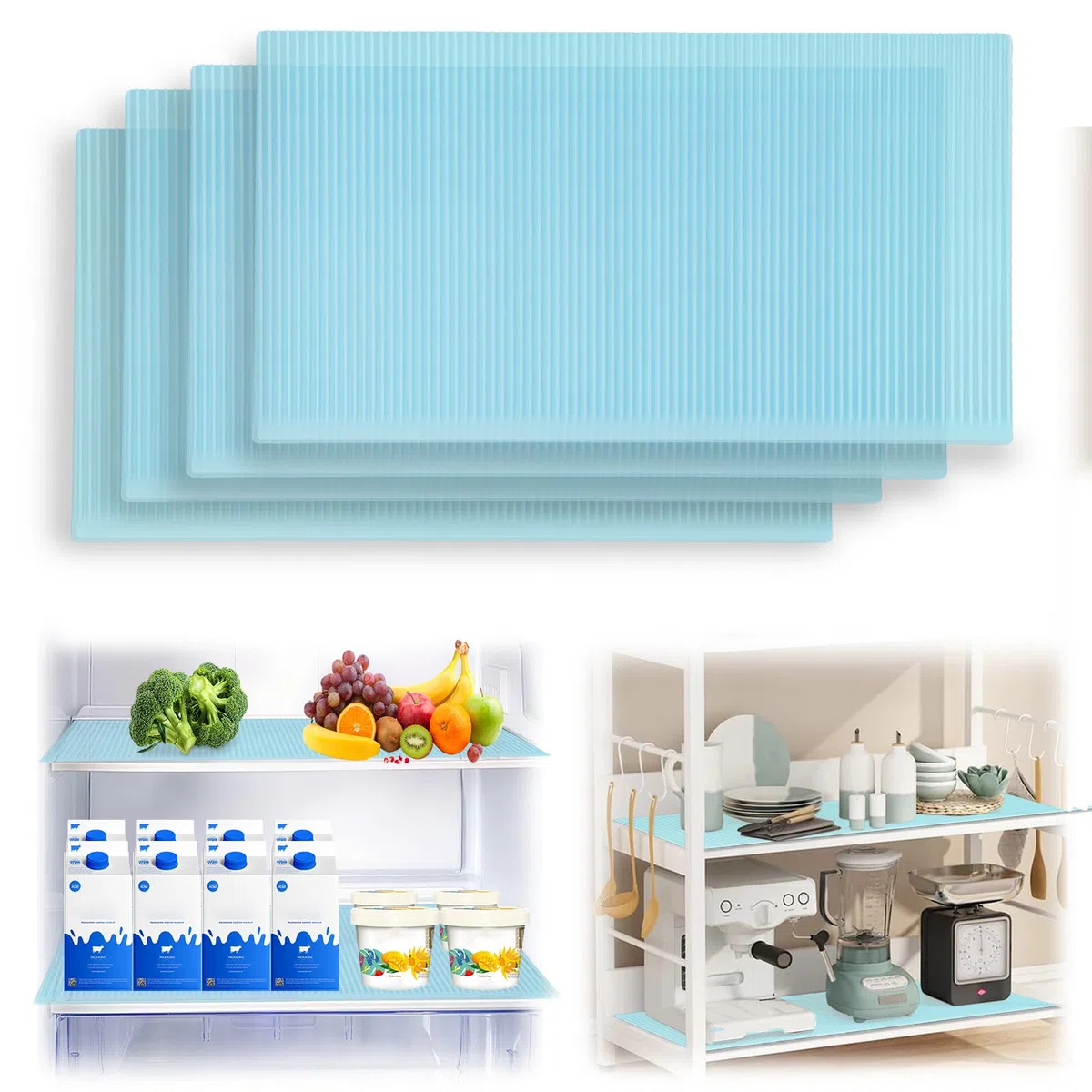 4 StüCk Anti-Gefriermatte FüR EisfäCher, 45*29Cm Anti Eis Matte Gefrierschrank Antifrost Matte KüHlschrank Wasserdichte Und Abwaschbar Konservierungsunterlage KüHlschrank Zuschneidbar (Blau)