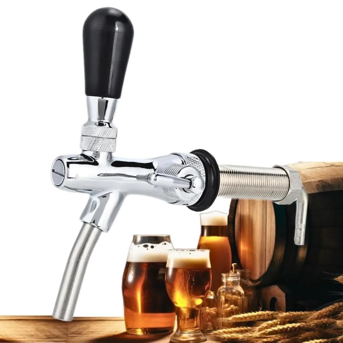 Einstellbarer Bierhahn, G5/8 Verstellbarer Bierzapfhahn Chrome Fassbierhahn Einstellbarer Bier Zapfhahn Weinwerkzeuge für Hause Bar Restaurant