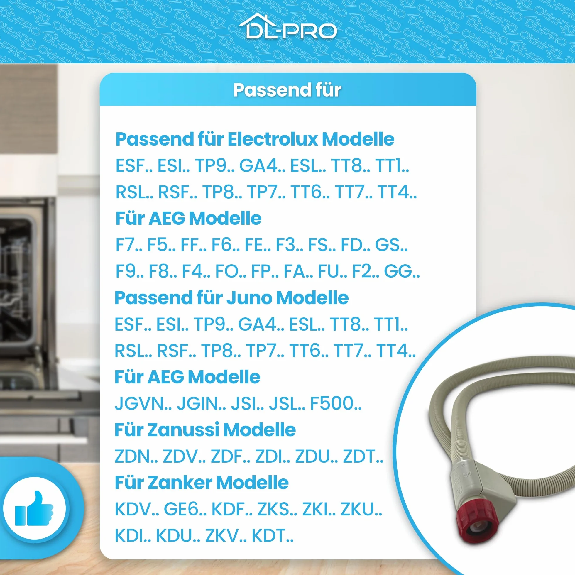 DL-pro Zulaufschlauch 1,5m für AEG Electrolux Juno 14018058901/6 140180589016 14018058901 Aquastop Schlauch für Geschirrspüler Spülmaschine