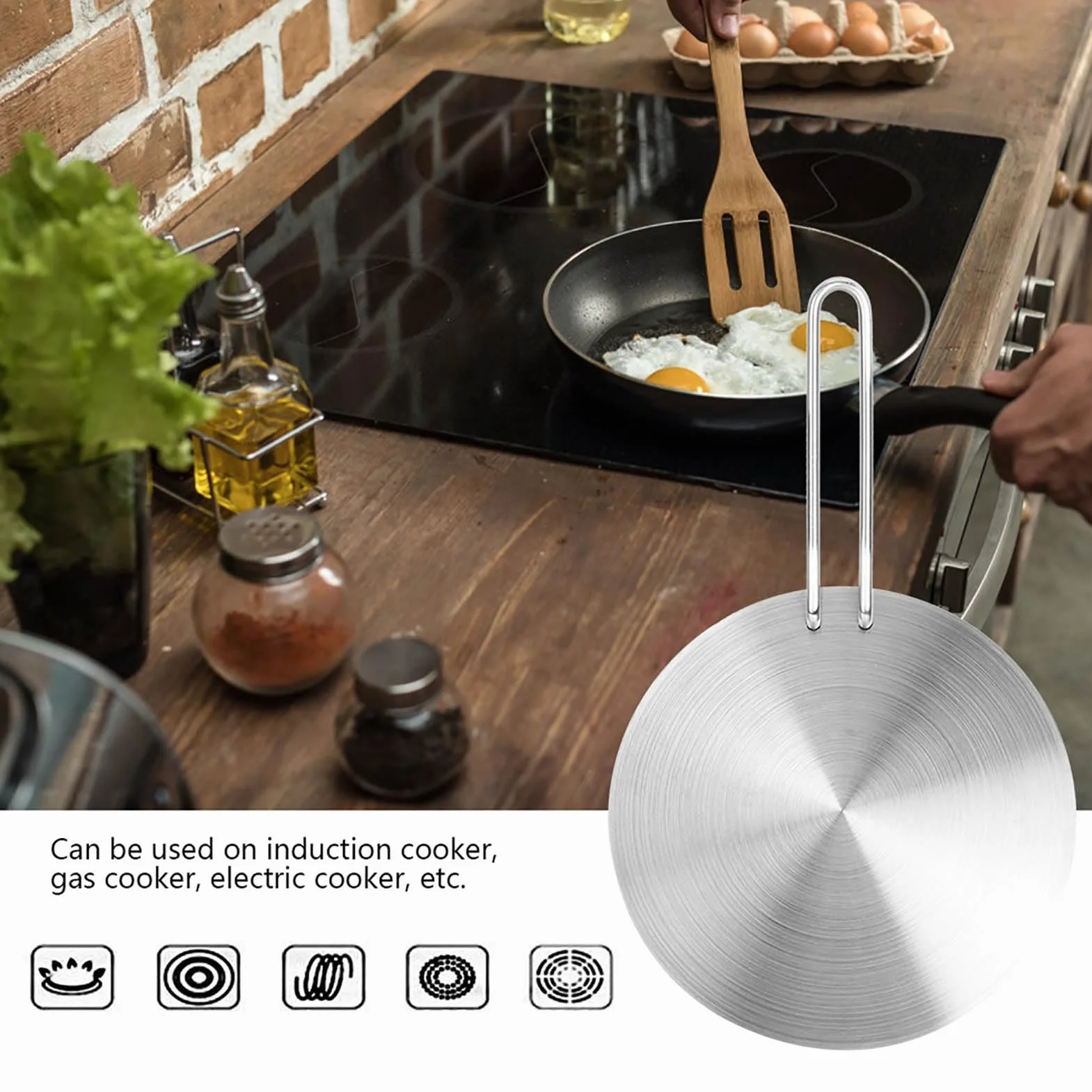 Hitze Diffusor,Platte Edelstahl Hitze Diffusor,Kochen Induktion Platte Adapter,Konverter mit abnehmbarem Griff für Gas Elektroherd Platte Kochzubehör (22cm)