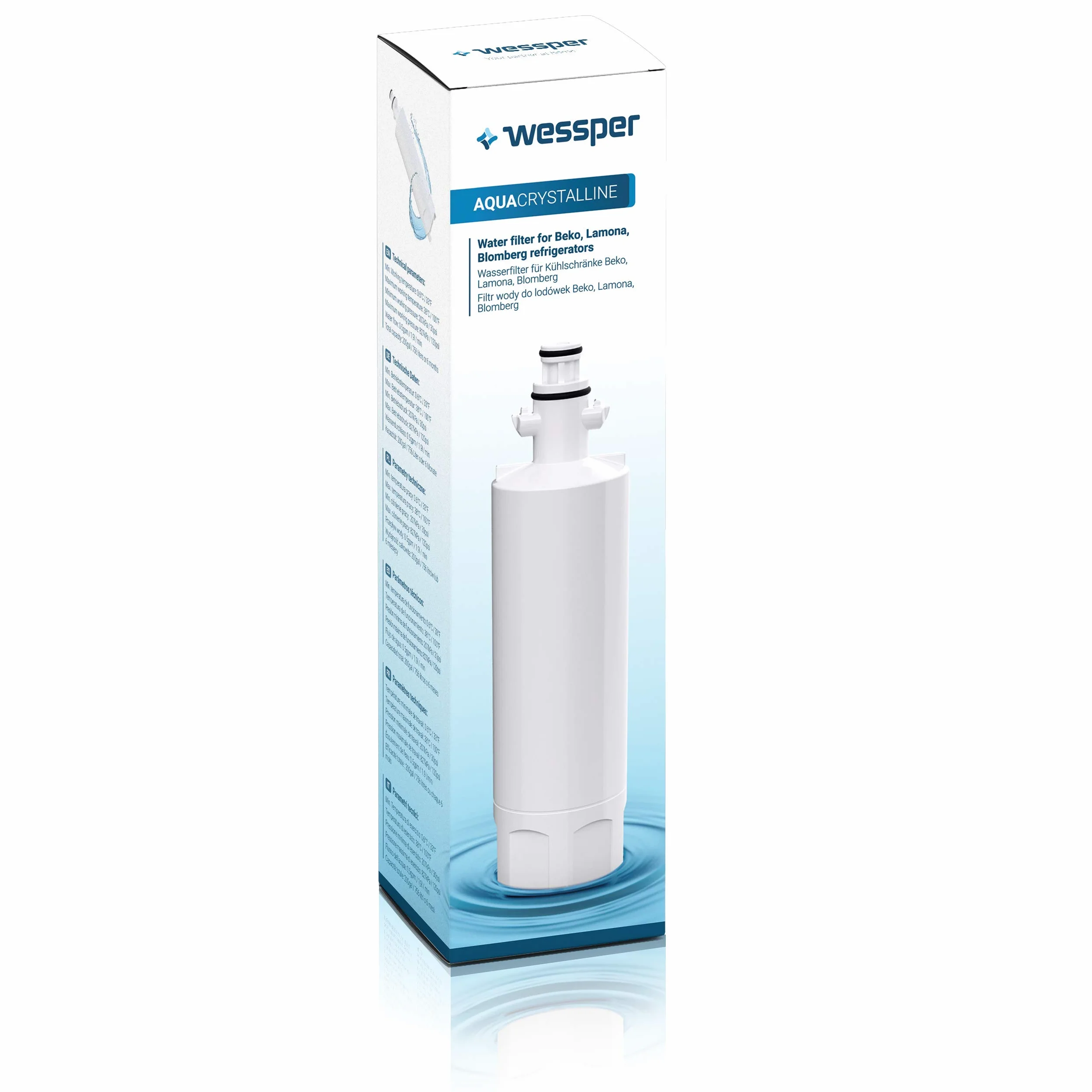 Wessper 2x 4874960100 Gefrier-Kühlschrank Wasserfilter Ersatz kompatibel mit Beko 4874960100 4394650100, 9256712, SBS4K; Blomberg IWD1004ET, KFD9952PXDUK; Grundig 487960000; Lamona LAM6100 HJA6110