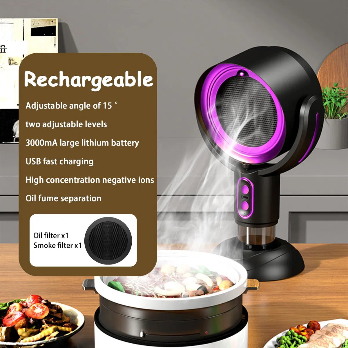 Tragbare Dunstabzugshaube für die Küche,Mobile Dunstabzugshaube,Tragbare Abzugshaube mit 2 Geschwindigkeitsstufen,Tisch-Küchenabzug für Indoor & Outdoor-Wohnmobil-BBQ, Feuertopf-Camping