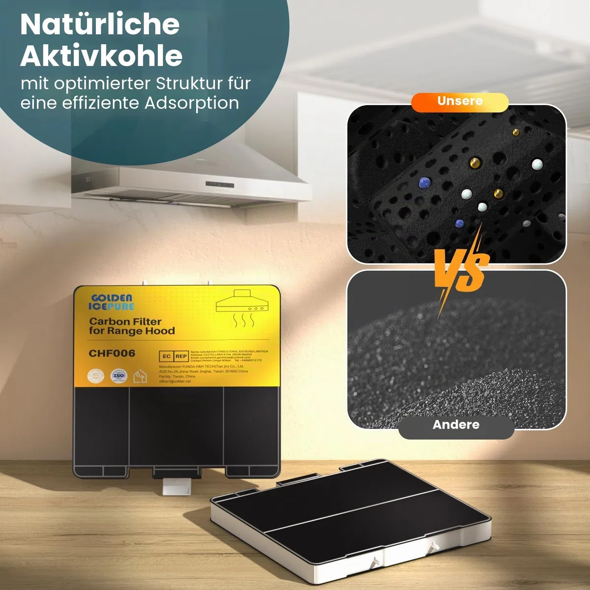 GOLDEN ICEPURE Aktivkohlefilter Dunstabzugshaube Kompatibel mit Siemens-LZ53251, Bosch, dhz5325, Neff Z5101X1, VVZ52V40, 2 Stück