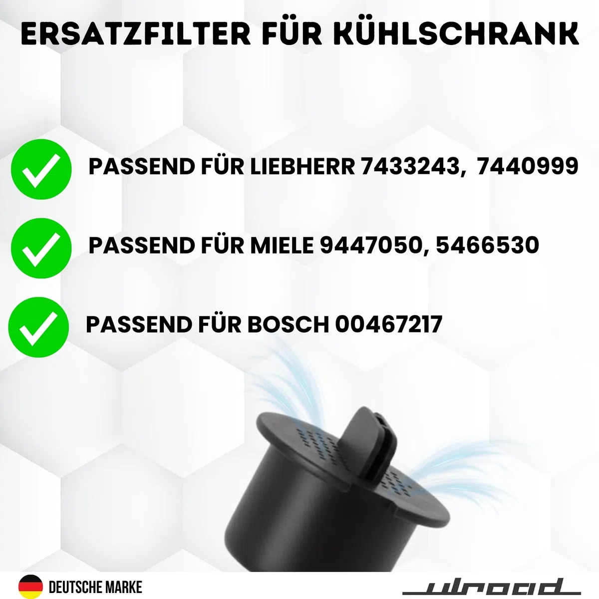 2 x Aktivkohlefilter Wein Filter kompatibel mit Liebherr 7433243 Weinkühlschrank Weinschrank Kühlschrank Miele 9447050 5466530 Bosch 00467217