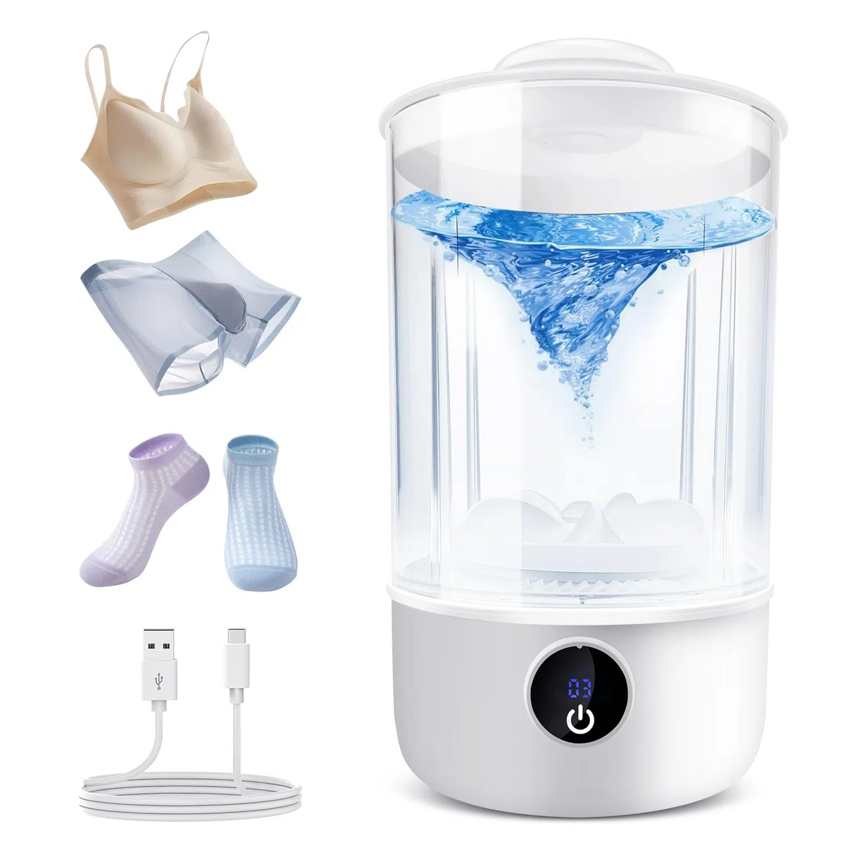 Unterwäsche-Wascher, tragbare Mini-Waschmaschine, verbesserte Mini-Waschmaschinen, wiederaufladbare drahtlose Waschmaschine, Wäschebecher für BHs, Unterwäsche, Socken (Weiß)