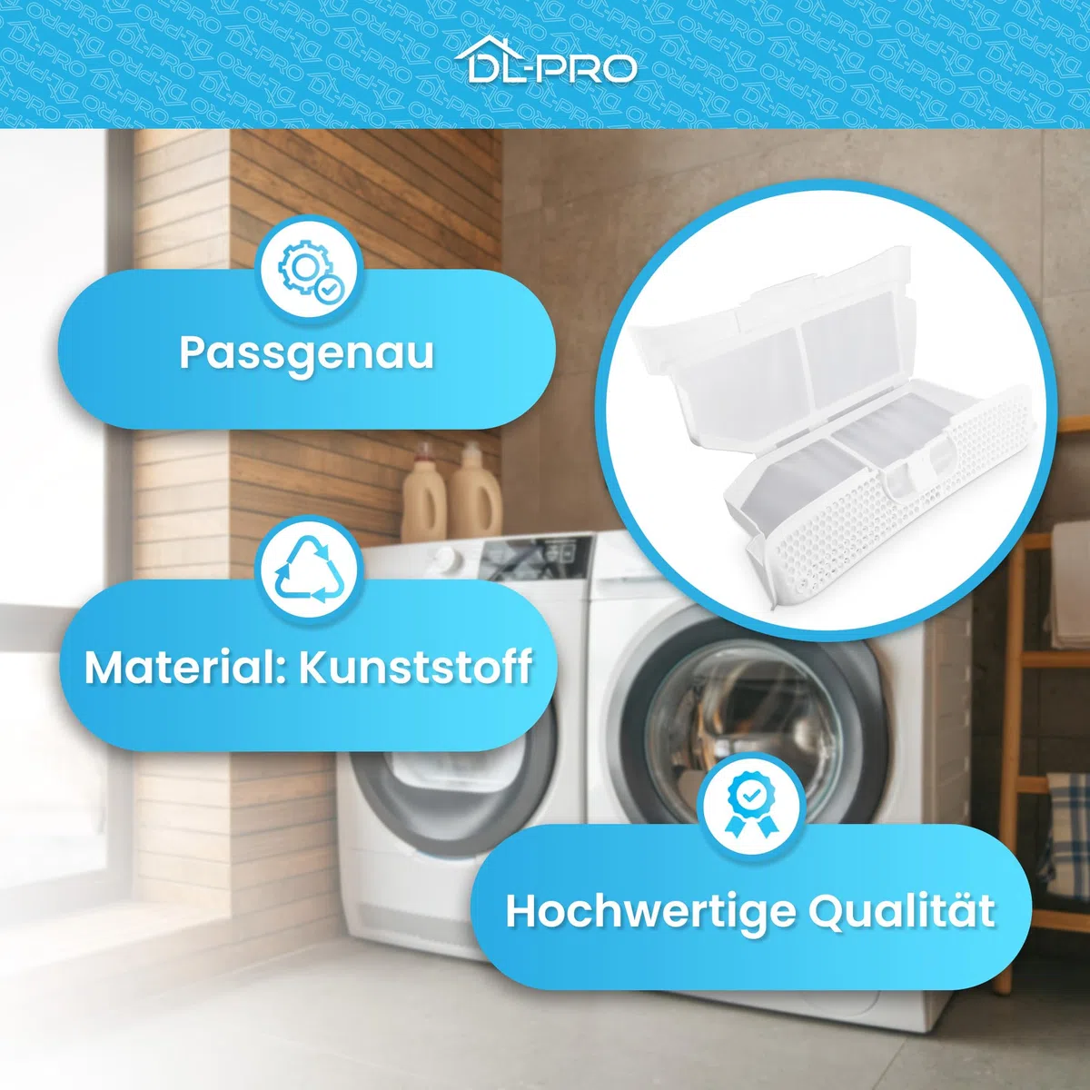 DL-pro Flusensieb für Bosch Siemens für 752387 00752387 für iQ300 iQ500 iQ700 iSensoric Extraklasse Serie 4 Serie 6 Avantixx Logixx Maxx Trockner Waschtrockner