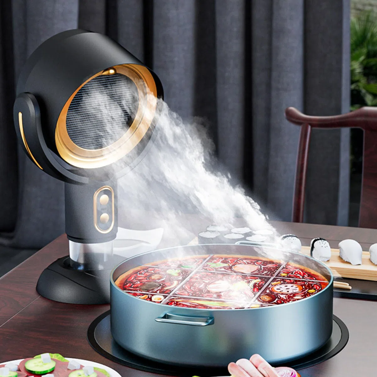 Tragbare Dunstabzugshaube, Desktop-Dunstabzugshaube mit 2-Gang-Abluftventilator, Küchenabluftventilator, Wiederaufladbar über USB, Lange Lebensdauer, Ideal für Grill-Hot Pots Im