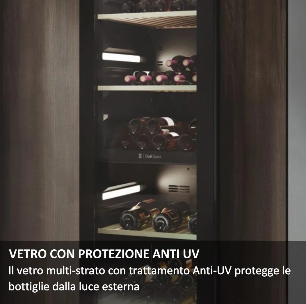 Haier HWS49GA Weinkühlschrank / 49 Flaschen / 82 cm Höhe / 1 Zone/hOn-App/UV-undurchlässige Glastür / 4 Holzablagen / 3D-LED Beleuchtsystem/Vibrationsarmer Kompressor, Schwarz