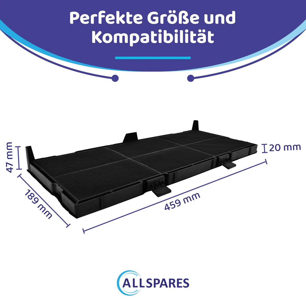 Aktivkohlefilter für Dunstabzugshauben geeignet für Bosch DSZ4561, 11025806 | Siemens LZ45610, LZ45650, 11008216 | Neff Z54TC02X0 | 459x189x47mm