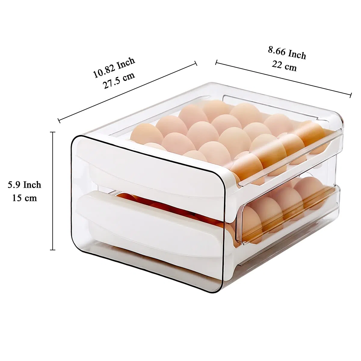 HOMQUEN Eierbehälter, 40 Gitter/2 Schichten Eierhalter, Eierschublade ,Aufbewahrungsbox für Frische Eier für Kühlschrank, Eierablage(1 Stück) Transparent, Weiß