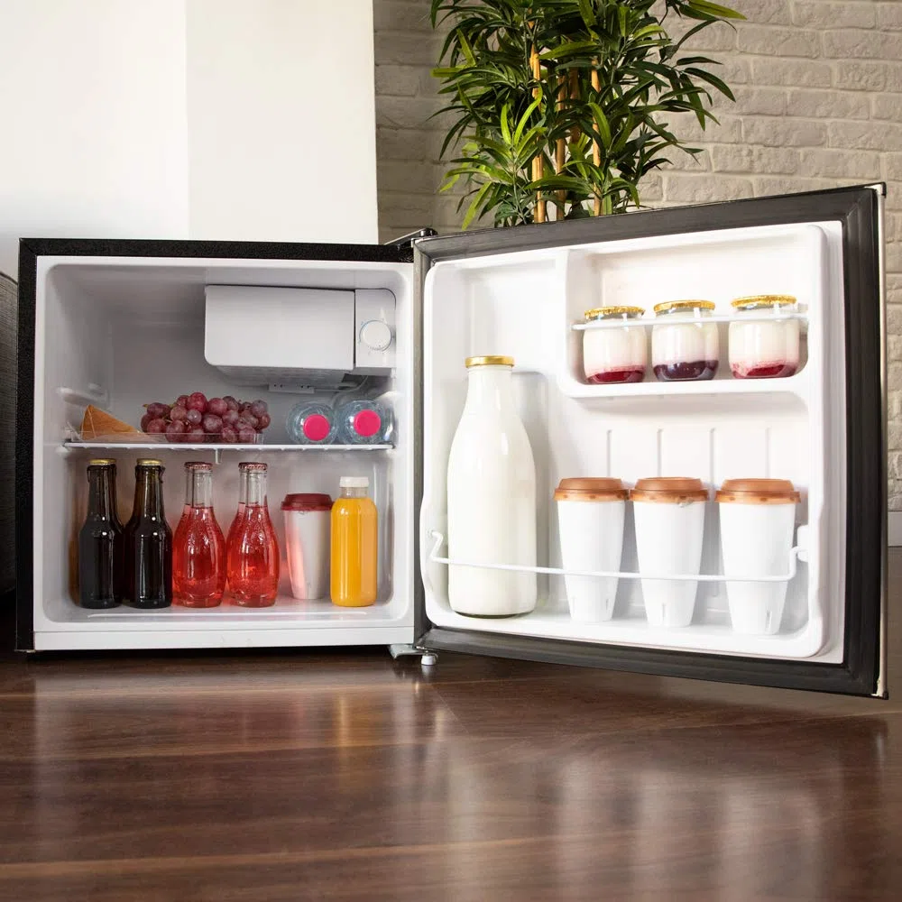Cecotec Minikühlschrank GrandCooler 20000 SilentCompress Inox E. 46 Liter Volumen, kleines Gefrierfach, umkehrbare Tür, Energieklasse E und Edelstahl-Design für die Lagerung von Lebensmitteln