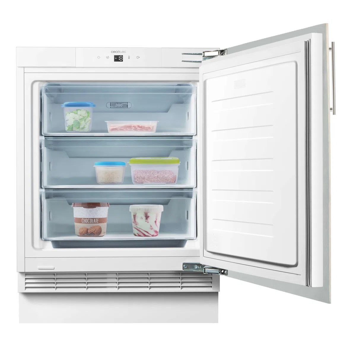 Cecotec Bolero Coolmarket TF BI 101 White E. Integrierbarer Mini-Gefrierschrank, 101 l, Display Touch und Fast Freezing, umkehrbare Tür, einstellbare Temperatur -14 °C bis -24 °C,