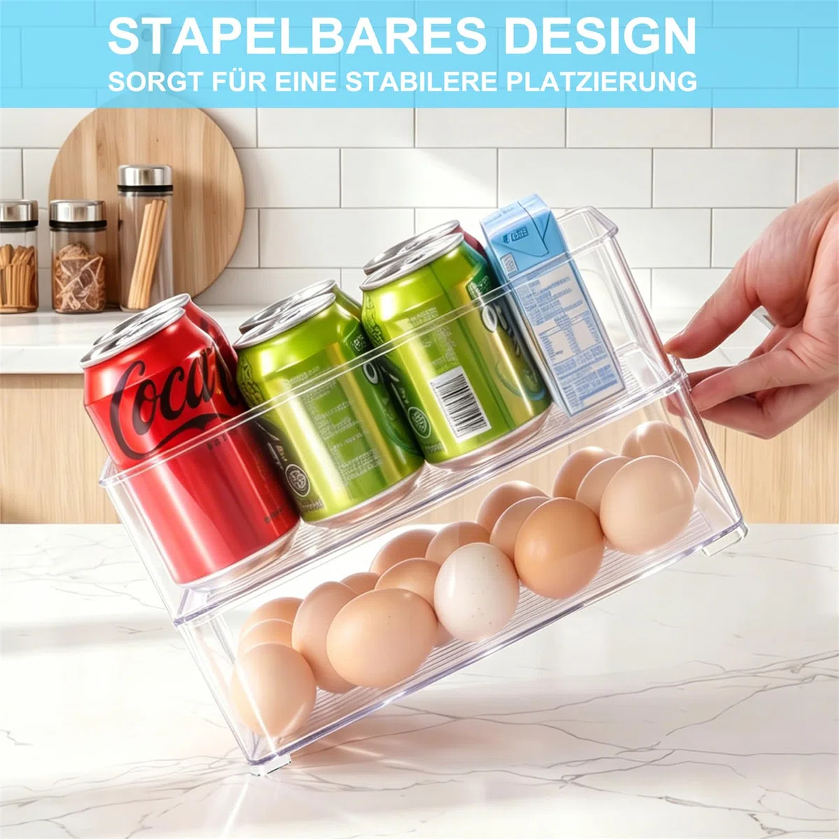 Famhap Kühlschrank Organizer Stapelbar 6 Stück | PET-Material, 3 Größen, Transparent Griffig, Rutschfest & Platzsparend für Küche Speisekammer Bad Büro