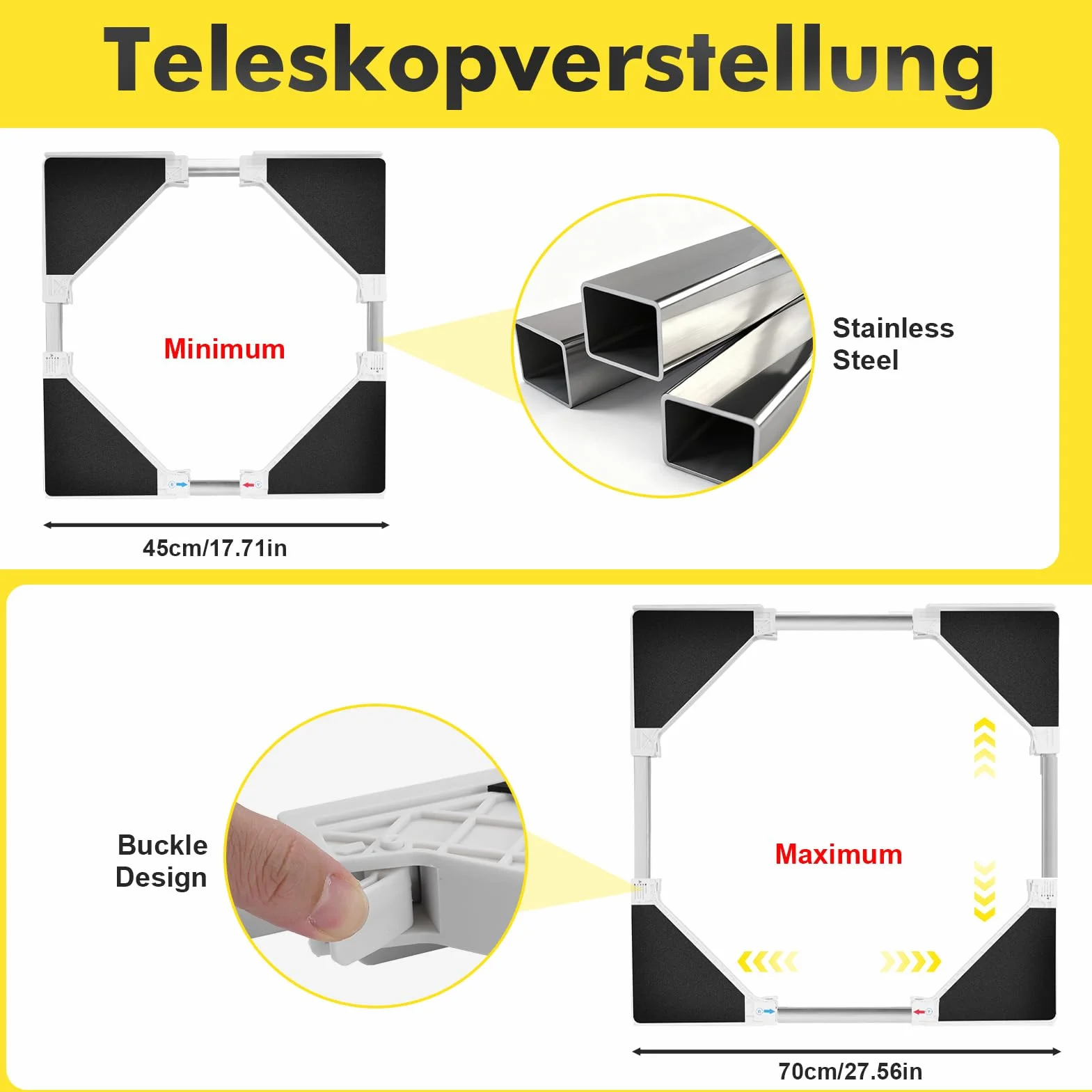 Verbindungsrahmen für Waschmaschine/Trockner,Universaler Zwischenbaurahmen,Zwischeneinbaurahmen Kit für 21-27in Waschmaschinen Trockner, Stapelbausatz mit Ratschenseil,Platz sparend