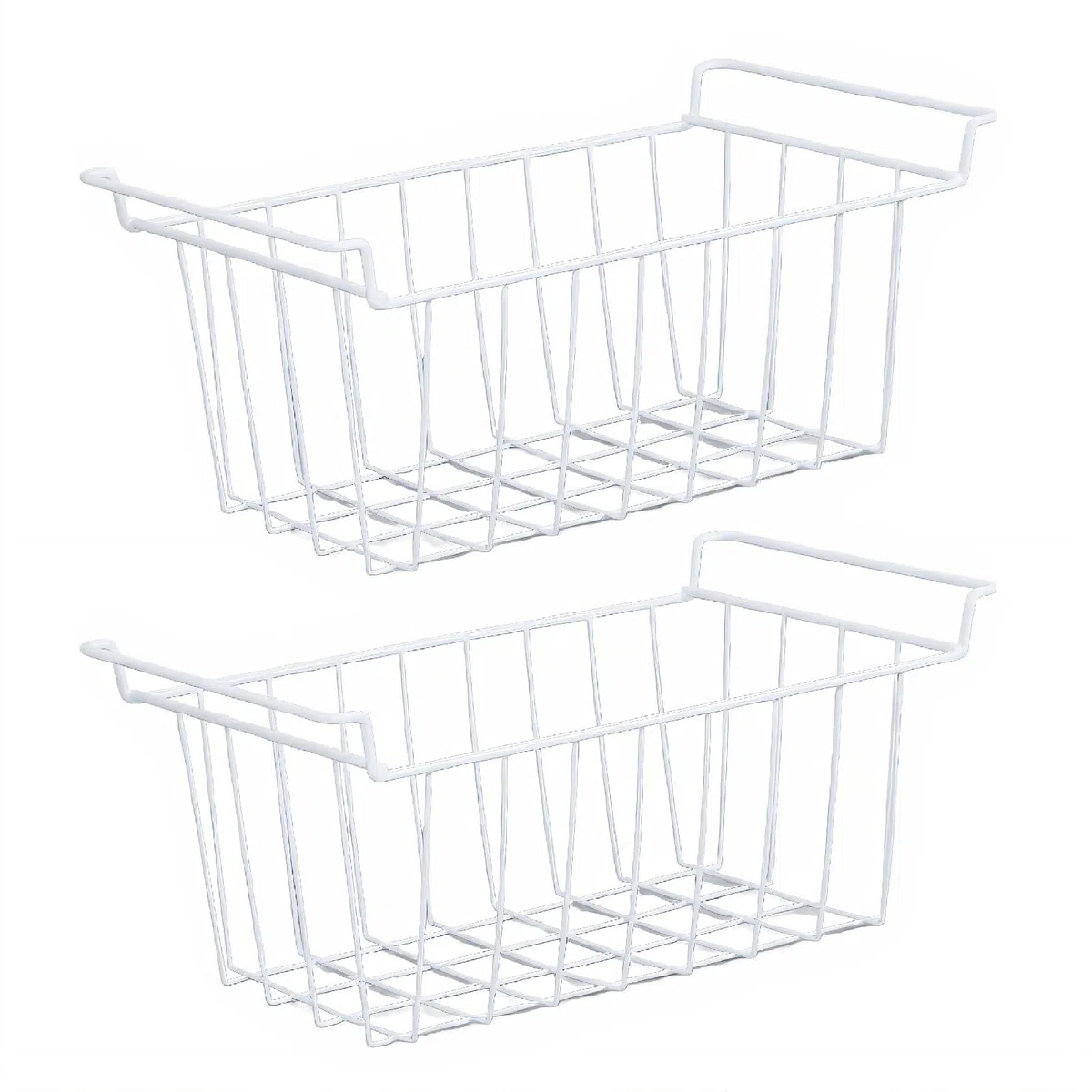 Tonysa 2 Stück Gefrierschrank Organizer, Gefrierschrank, Kühlschrankkorb, Aufbewahrungsregal, Metalldrahtkörbe mit Griffen für Aufrechte Kühltruhe mit Gefrierfach (49,5 x 24,5 x 20 cm /