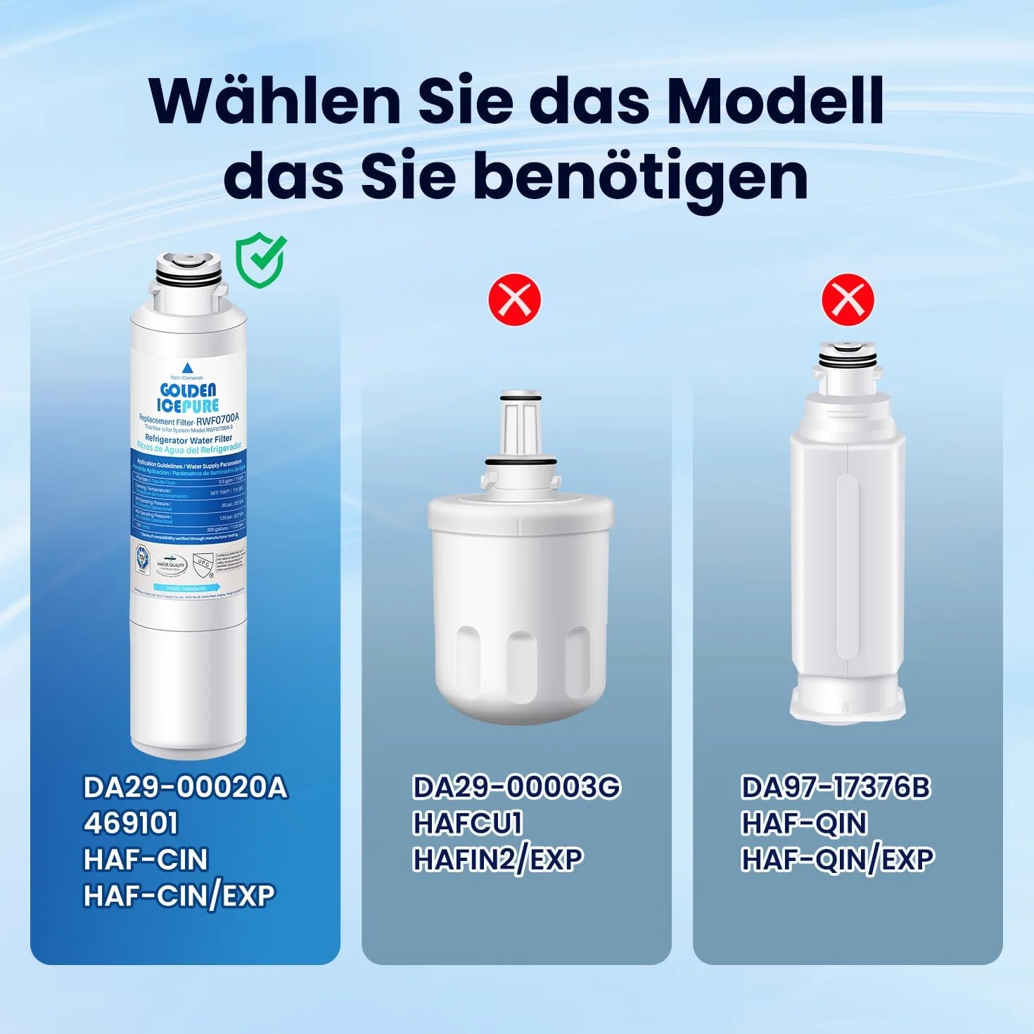 GOLDEN ICEPURE Wasserfilter Kühlschrank Kompatibel mit Samsung DA29–00020B, DA29–00020 A, haf-cin/EXP, 46–9101 weiß,3 Stück