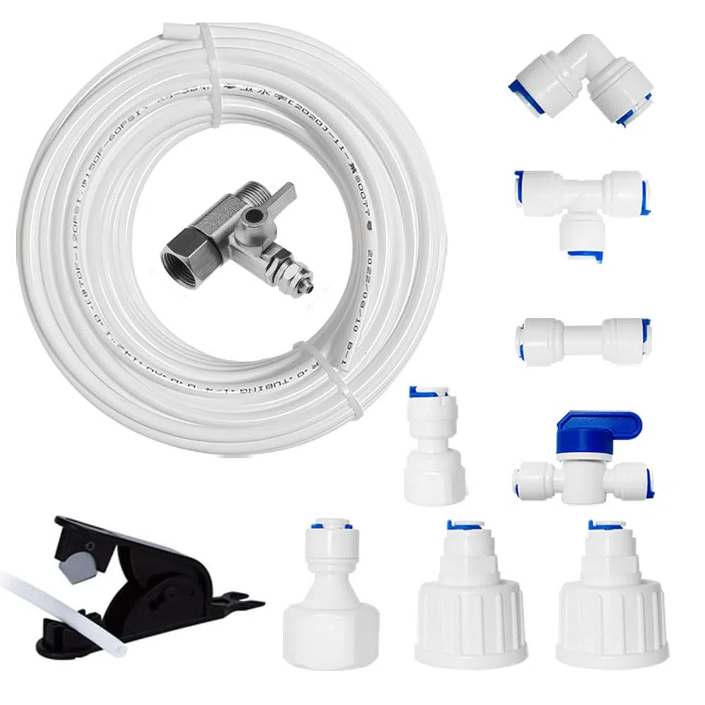 Wasserzulaufleitung Universal Anschluss-Set mit T Stück für Wasserrohr, drücken, Kühlschrankschlauch, 10M 1/4 Zoll (6.35mm) Schlauch, I+T+L Schnellsteckverbinder,Anschlussstück,Absperrventil