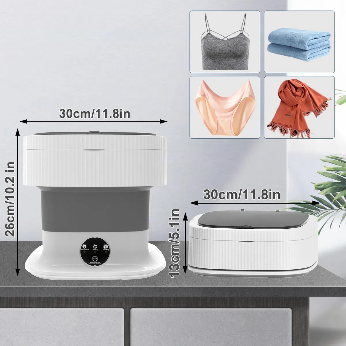 Faltbare Mini Waschmaschine 12L – Tragbare Kleine Mobile Waschmaschine mit 3 Waschmodi, Abflussrohr & Schleuderkorb – Kompakt, Leise & IPX4 Wasserdicht – für Reisen, Apartments & Camping (EU-Stecker)