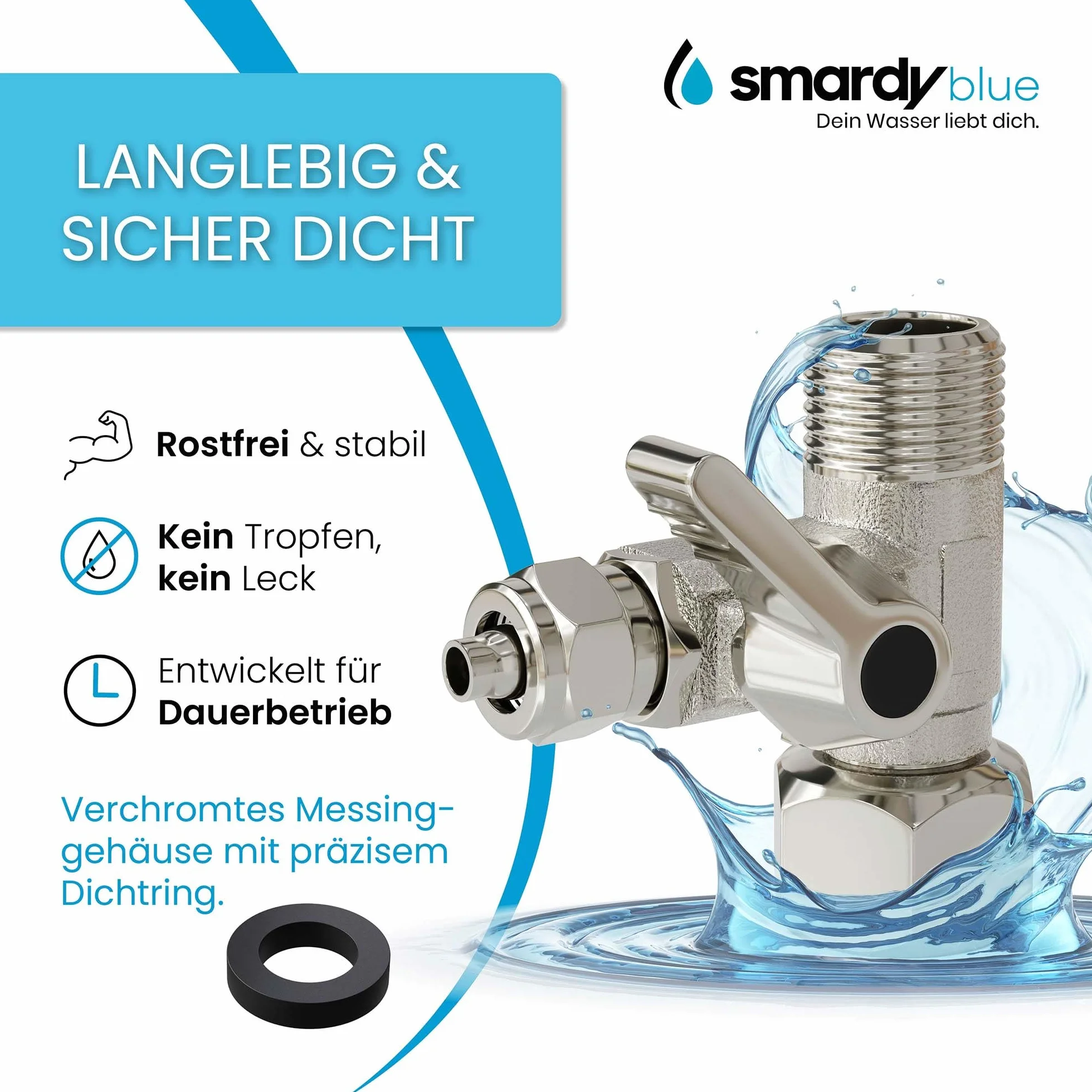 smardy ZO014 Anschluss-Set 10m Wasserschlauch 1/4 Zoll – Universal-Wasserzulauf für Side-by-Side-Kühlschrank & Osmoseanlage – mit Absperrhahn, Rückschlagventil & Durchflussbegrenzer – ohne Werkzeug
