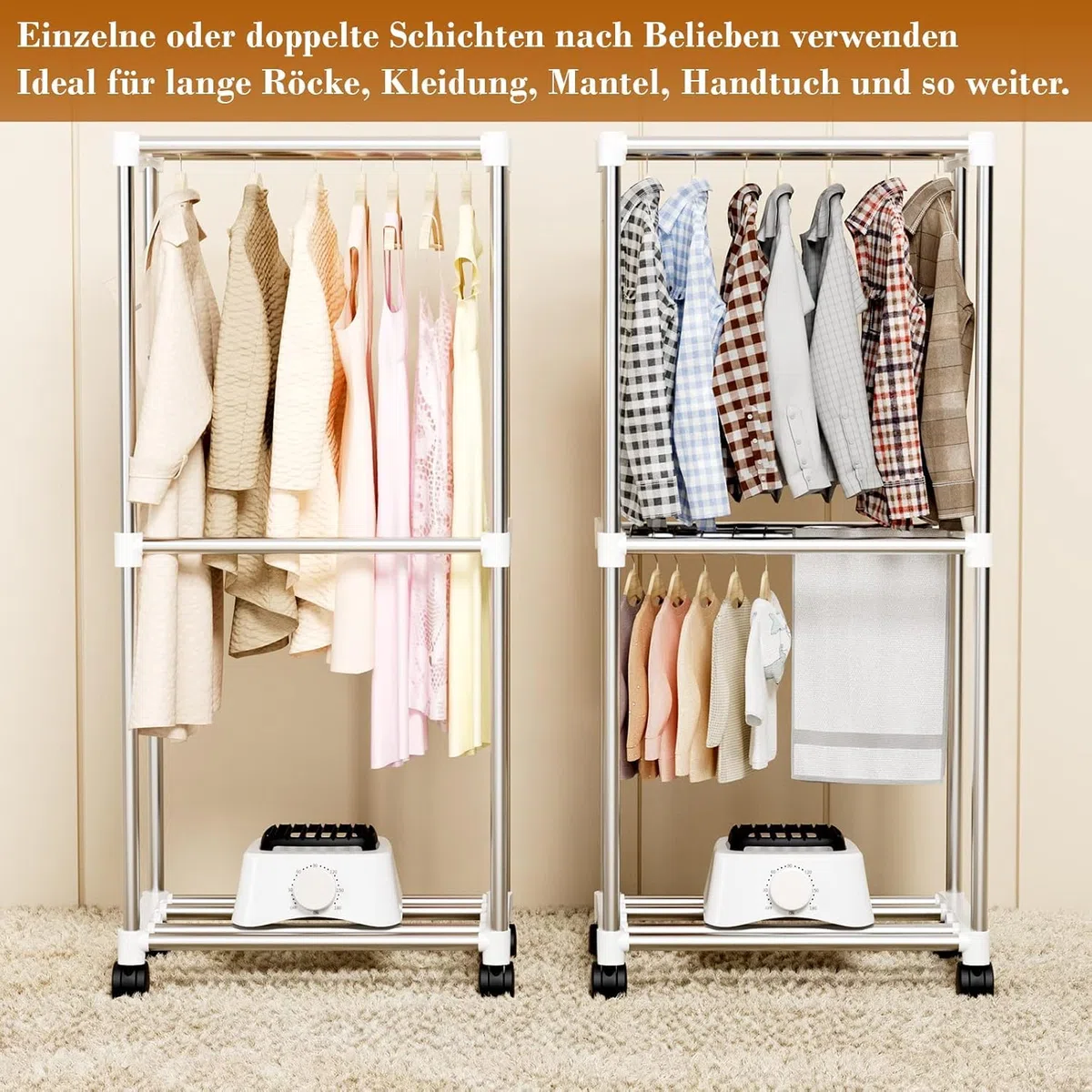 Kiseely Wäschetrockner, Tragbare Trockenmaschine mit Timer, 60inch Wäschetrockner mit großer Kapazität, elektrischer Trockner/Rack für Zuhause (Blau MI1)