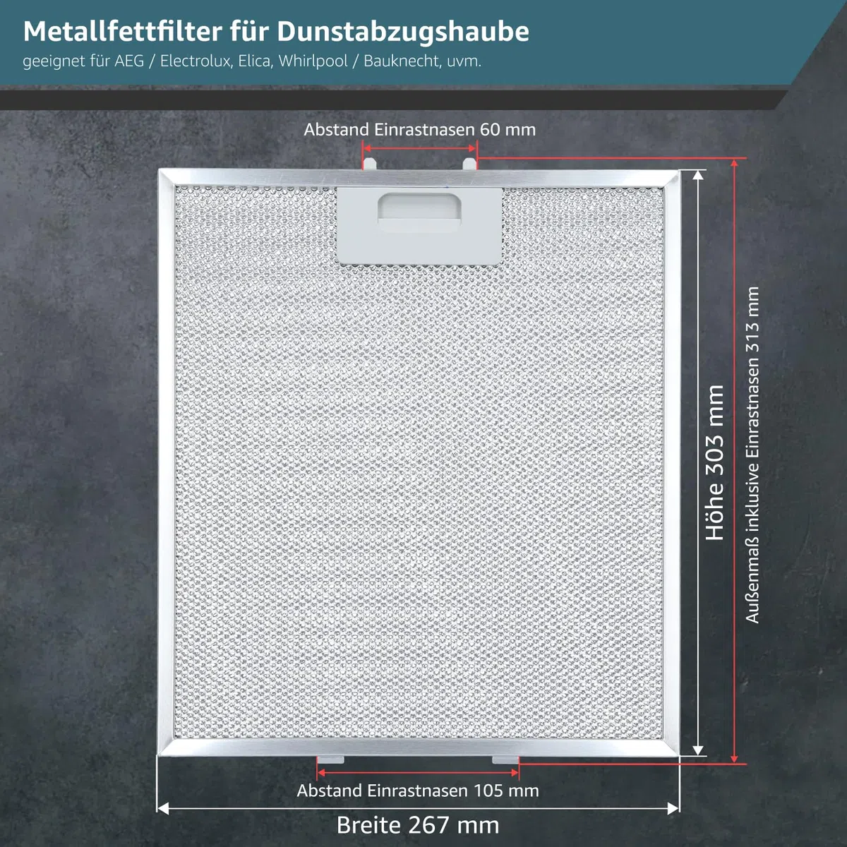 Kenekos - 2x Metallfettfilter für Dunstabzugshaube 305 x 267 mm geeignet für AEG 405525042-9 4055250429, Elica 93952919 GRI0009219A, KIT0010805 Whirlpool C00314158 ARI314158