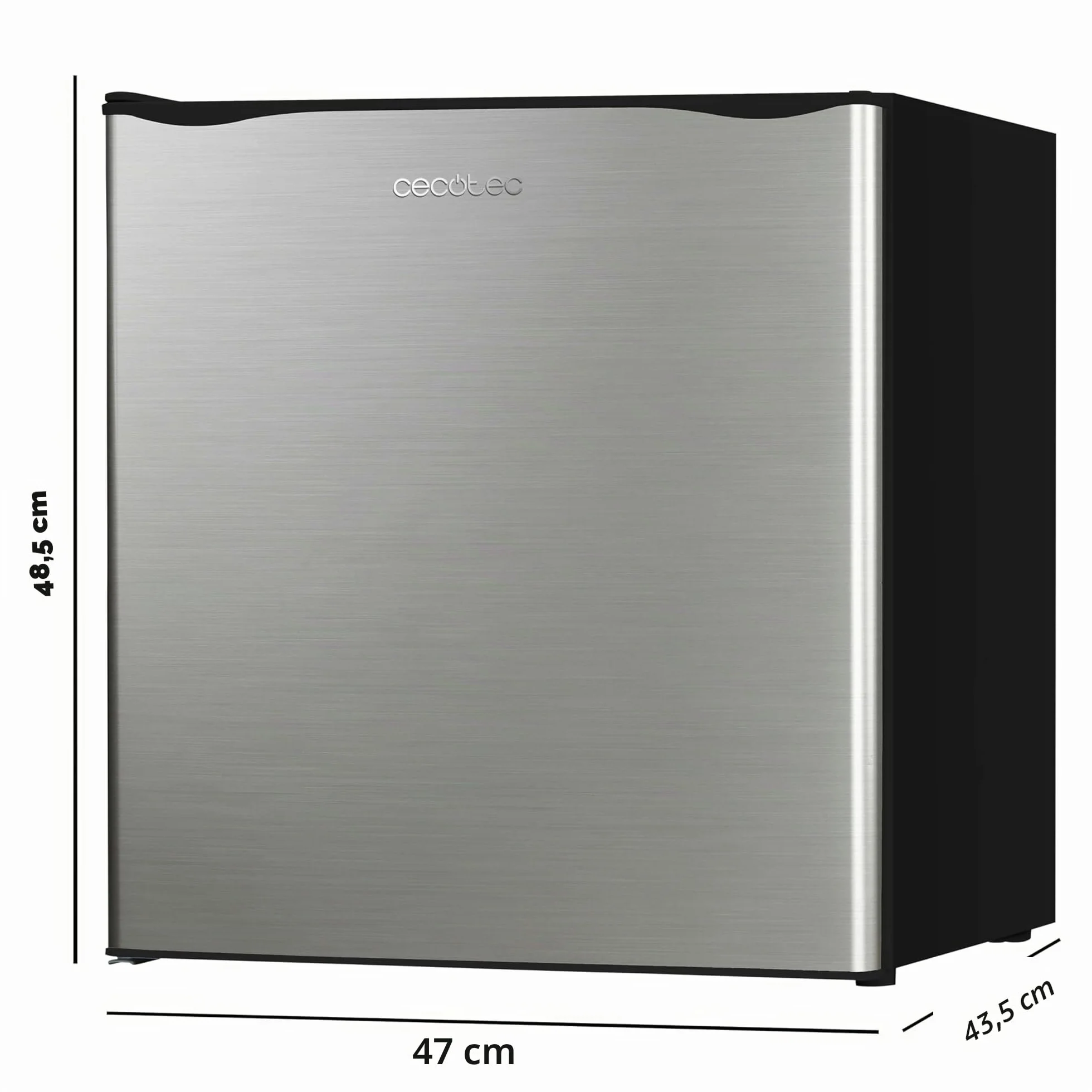 Cecotec Minikühlschrank GrandCooler 20000 SilentCompress Inox E. 46 Liter Volumen, kleines Gefrierfach, umkehrbare Tür, Energieklasse E und Edelstahl-Design für die Lagerung von Lebensmitteln