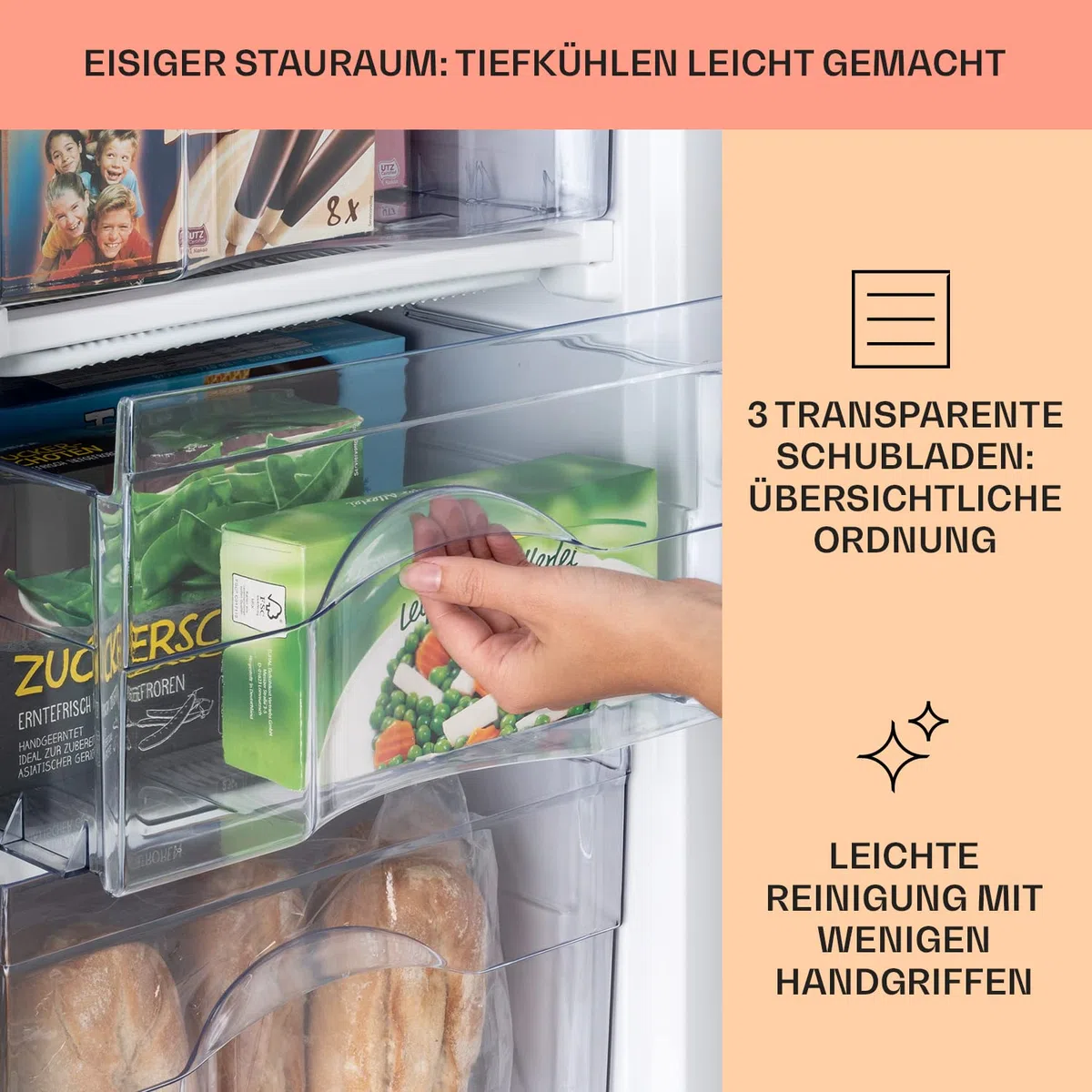 Klarstein Mini Gefrierschrank - Klein & Leise, Freistehend, 64L, Mit Eiswürfelform & Eisschaber, Effizient, Kompakter Tiefkühlschrank