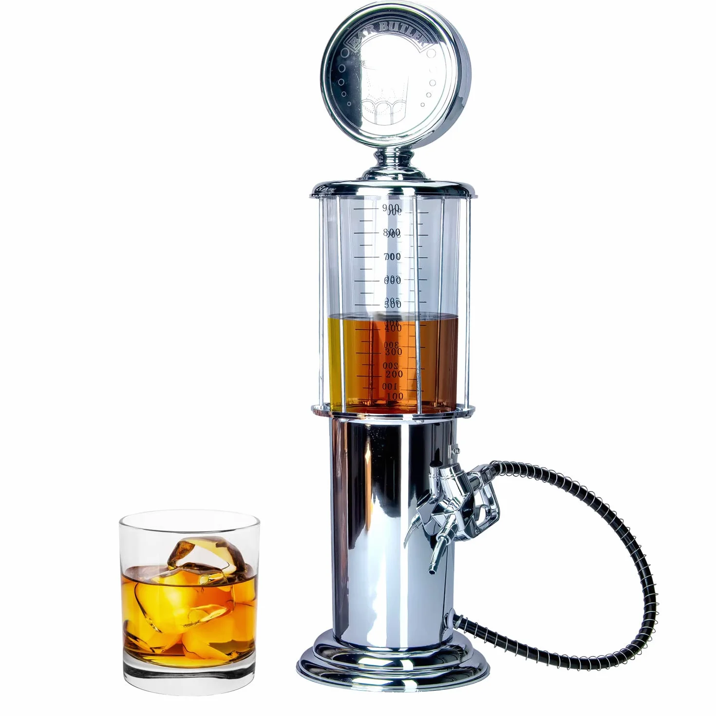 Retro Getränkespender im verchromten Nostalgie Design | Bar-Butler Zapfsäule mit Zapf-Schlauch für Party Getränke Dispenser Biertower Bierspender Zapfanlage Biersäule Schanksäule | Party Gadgets