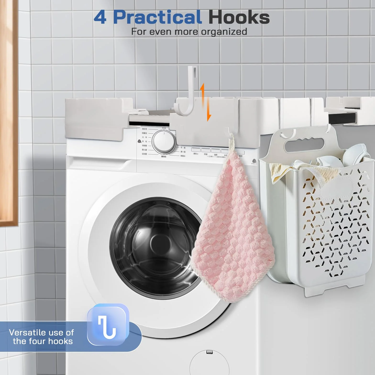Universal Verbindungsrahmen Set für Waschmaschine und Trockner (46-68cm) - Stapelbausatz mit Ratschenseil & verstellbarem Zwischeneinbaurahmen - Platzsparende Waschturm-Lösung für Waschküche