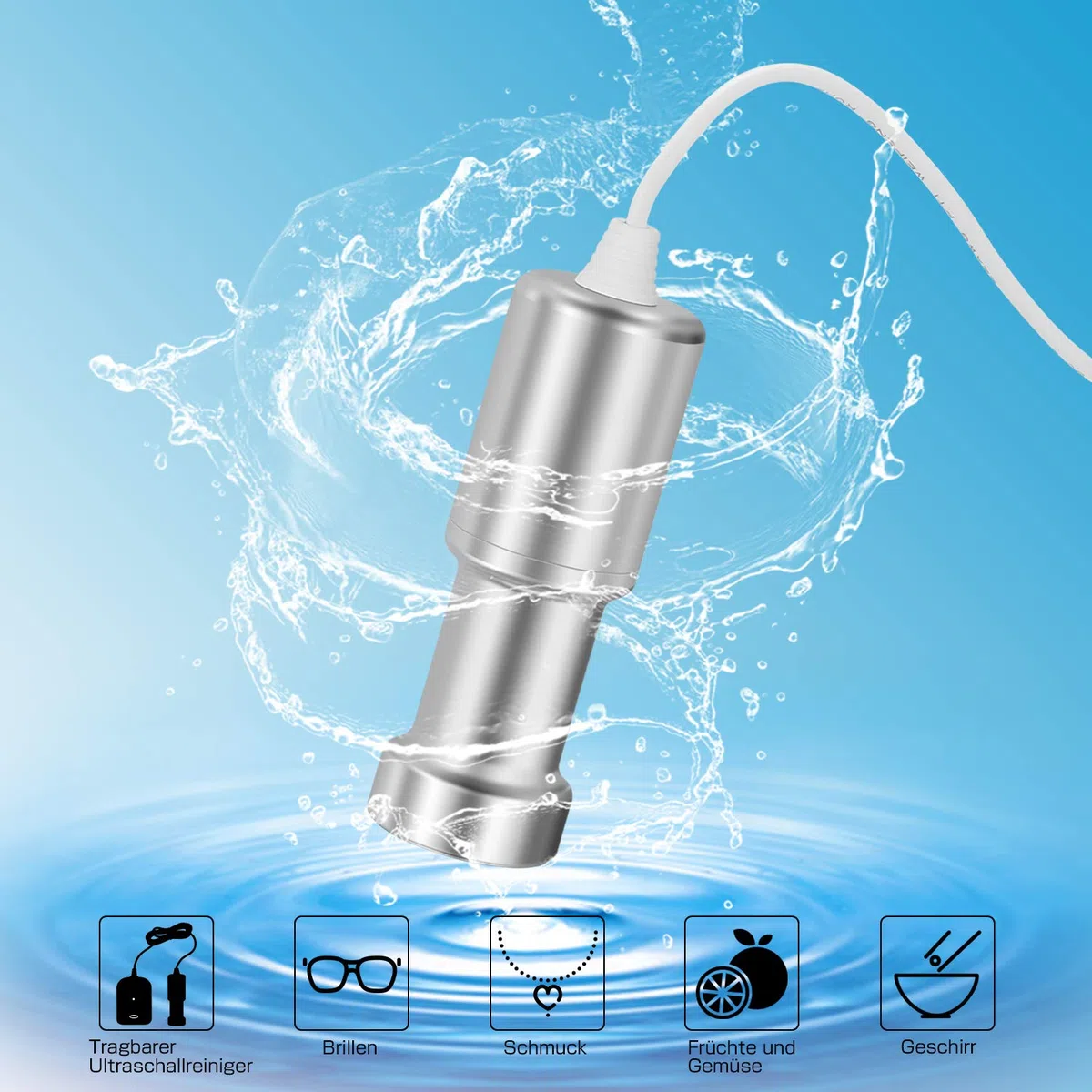Tragbarer Ultraschallreiniger，BlumWay Mini Ultraschallreiniger, Starttyp und Sicherheitsvorrichtung, ideal für Gemüse und Obst, Schmuck, Gläser, Spielzeug und Kleidung usw.