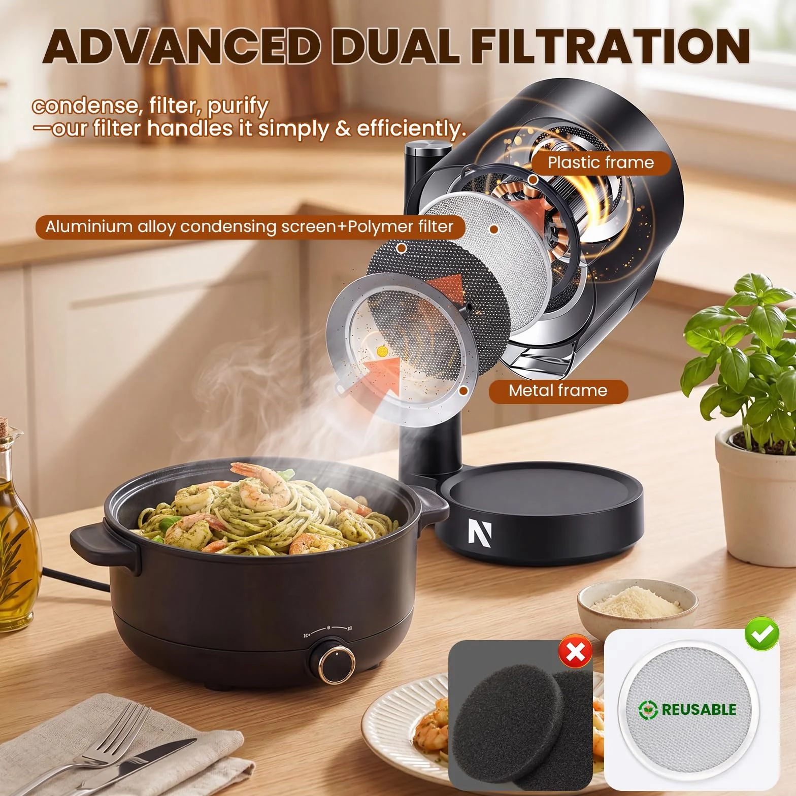 NEWTRY Tragbare Mini Dunstabzugshaube 3 Stufen 2 Filter starke Saugkraft | Waschbare Filter, 3600RPM, leistungsstark, kompakt, leicht, vielseitig für Küche, Wohnwagen, Camping, leicht zu reinigen