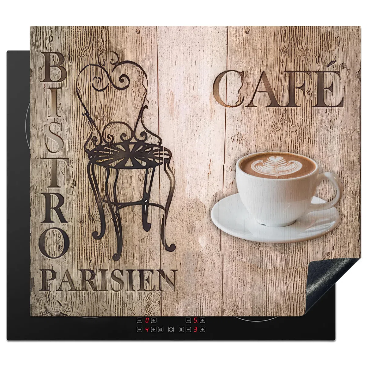 KitchenYeah© Herdabdeckplatte Einteilig Abdeckplatten Cerankochfeld Abdeckung Ceranfeld Herdplattenabdeckung Induktionsmatte Bistro Parisien - Café - Kaffee - Weinlese - 60x52 cm