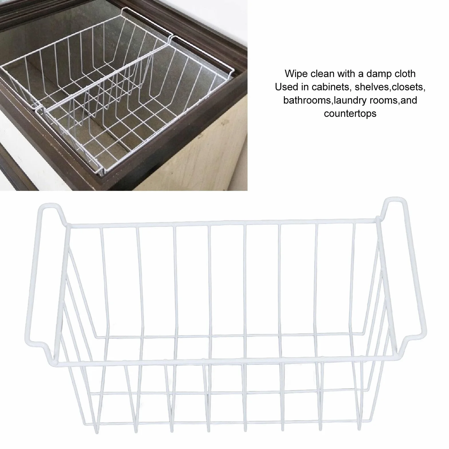 Tonysa 2 Stück Gefrierschrank Organizer, Gefrierschrank, Kühlschrankkorb, Aufbewahrungsregal, Metalldrahtkörbe mit Griffen für Aufrechte Kühltruhe mit Gefrierfach (49,5 x 24,5 x 20 cm /