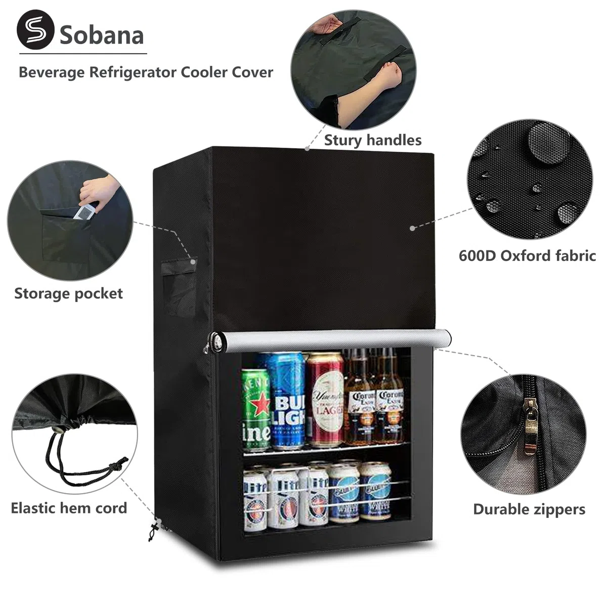 Getränke-Kühlschrank- und Kühler-Abdeckung für die meisten 3,2 Cu.ft Bier- oder Wein-Mini-Kühlschränke, wasserdicht, staubdicht, Anti-UV-Seiten, Reißverschluss kann geöffnet werden (50,8 cm B x