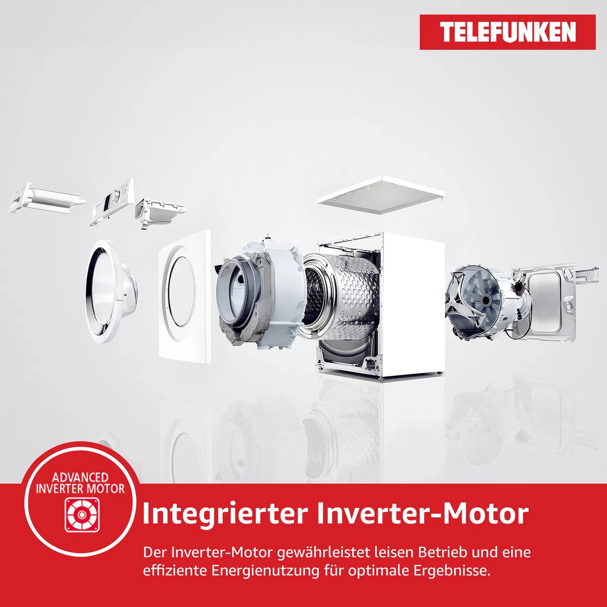 Telefunken Waschtrockner, 9 kg Waschen / 6 kg Trocknen, Waschmaschine mit Trockner integriert, 1400 U/Min, Frontlader Waschtrockner Kombi, Inverter Motor, AquaStop, Energiesparend, Weiß, WT96ADW