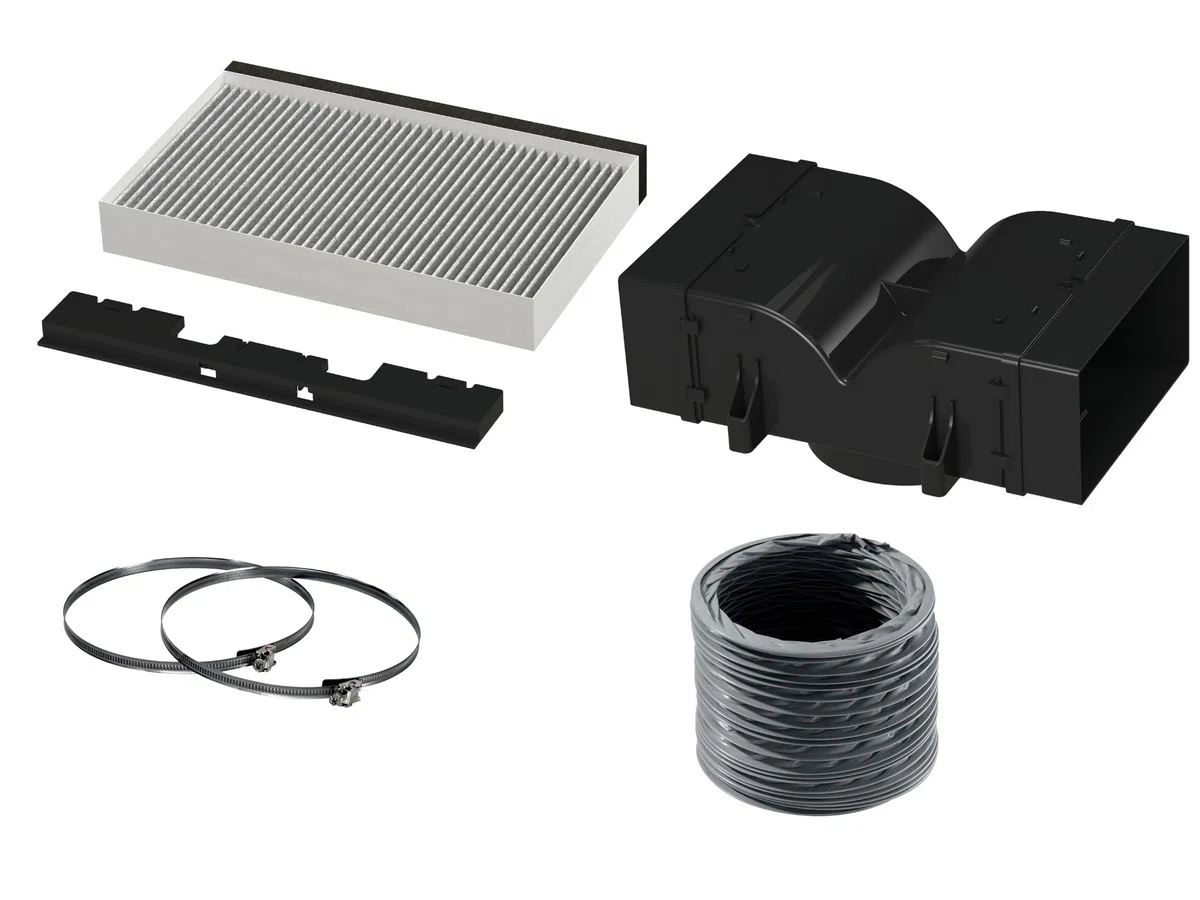 NEFF Z52CBI2X4, Clean Air Standard Umluftset für Inselessen, bestehend aus Aktivkohlefilter, Deflektor, flexiblem Schlauch 15 cm Durchmesser, 80 cm lang mit 2 Schlauchschellen, Made in Germany