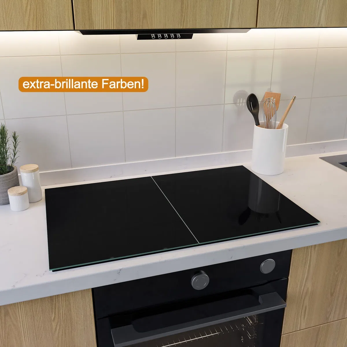 Wallario Herdabdeckplatte aus Glas, 2-teilig, 80x52cm, für Ceran- und Induktionsherde, Schwarz